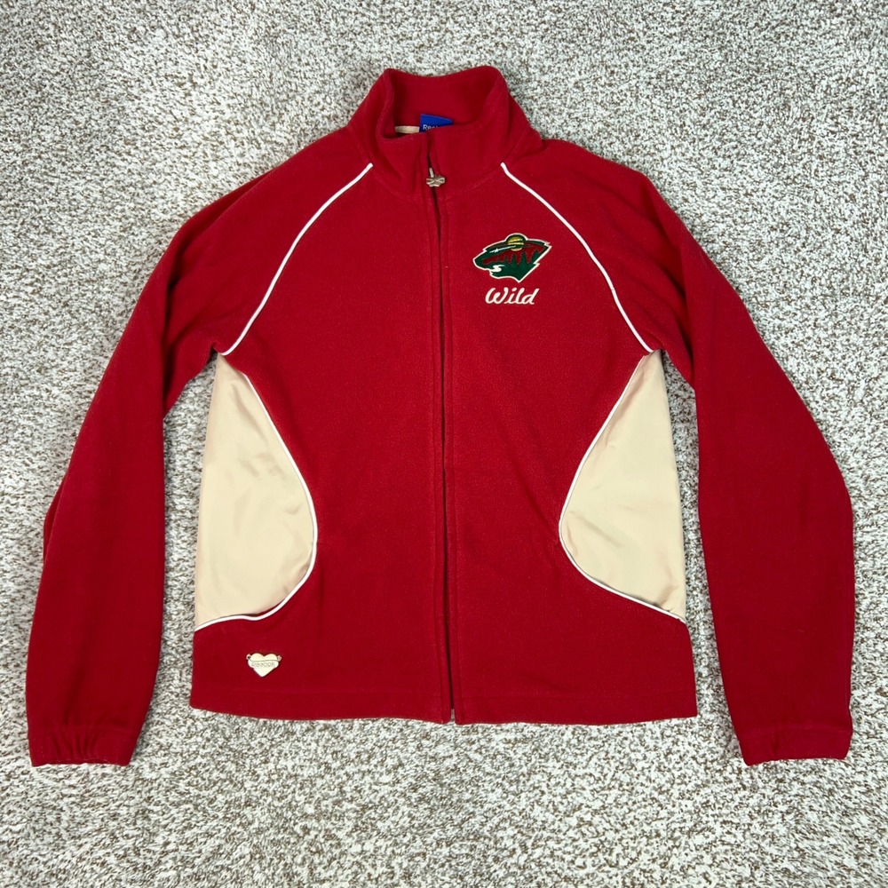 Minnesota Wild Jacket Womens Medium Red Reebok NHL Full Zip Fleece Hockey Logo